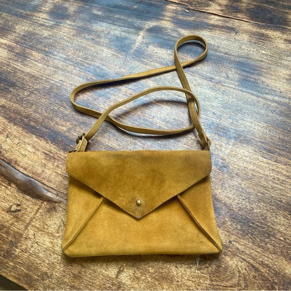 Free people genuine suede leather envelope style bag adjustable strap yellow - Picture 3 of 15